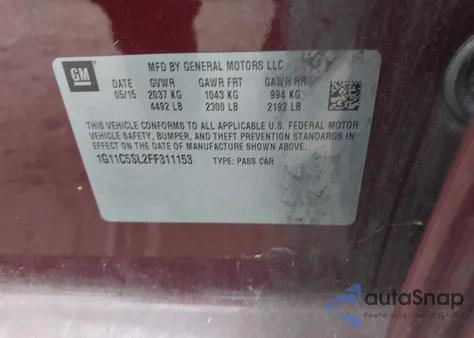 2015 Chevrolet Malibu 1Lt из США, поврежденный, VIN 1G11C5SL2FF311153